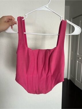 Edikted Hot Pink Structured Corset Crop Tank